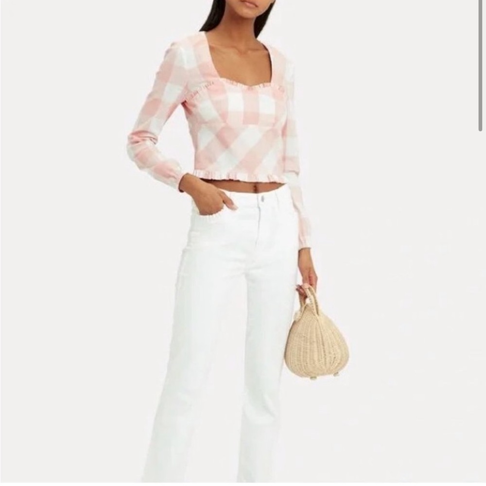 Intermix gingham sweetheart neckline peplum milkmaid/ peasant top